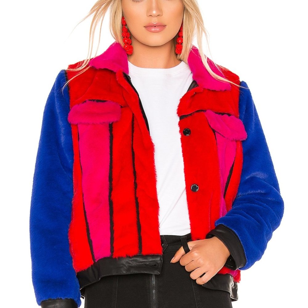 BLANKNYC Blank NYC Multi Color Wuz Popping Faux Fur Jacket Large L
